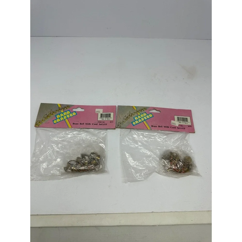 NEW! Lot of 2 10pk Vintage small brass bells strung on braided cord V4